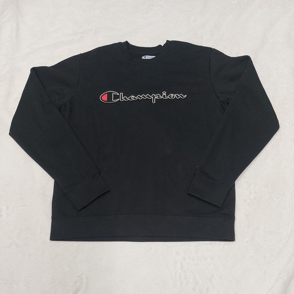 Champion Black Essentials Spellout Crewneck Sweatshirt Men's Size Medium - Picture 1 of 13